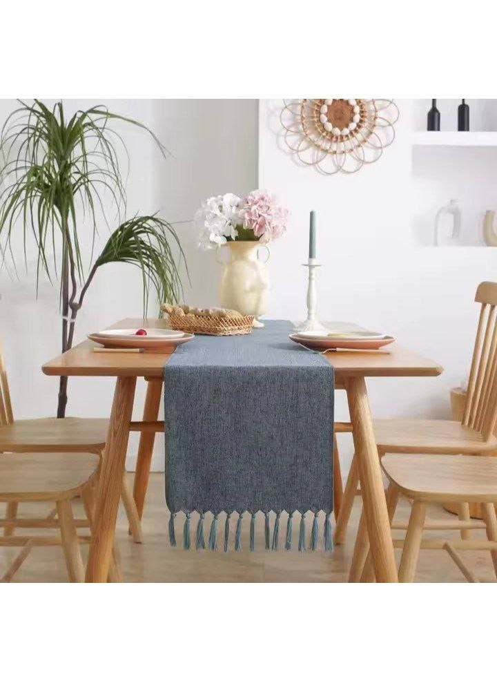 Elegant multi-purpose off-white macrame linen runner - for dining room, dressing table, and screen table