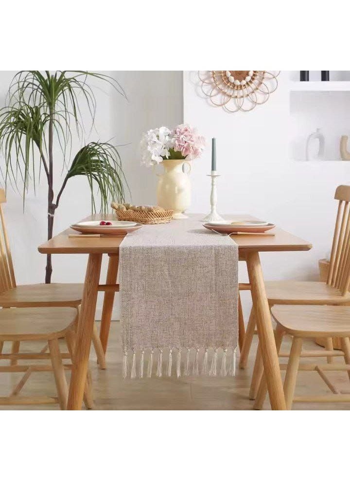 Elegant multi-purpose off-white macrame linen runner - for dining room, dressing table, and screen table