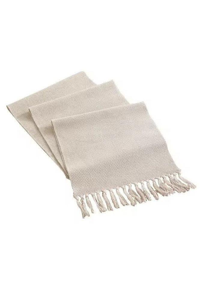 Elegant multi-purpose off-white macrame linen runner - for dining room, dressing table, and screen table - Image 1