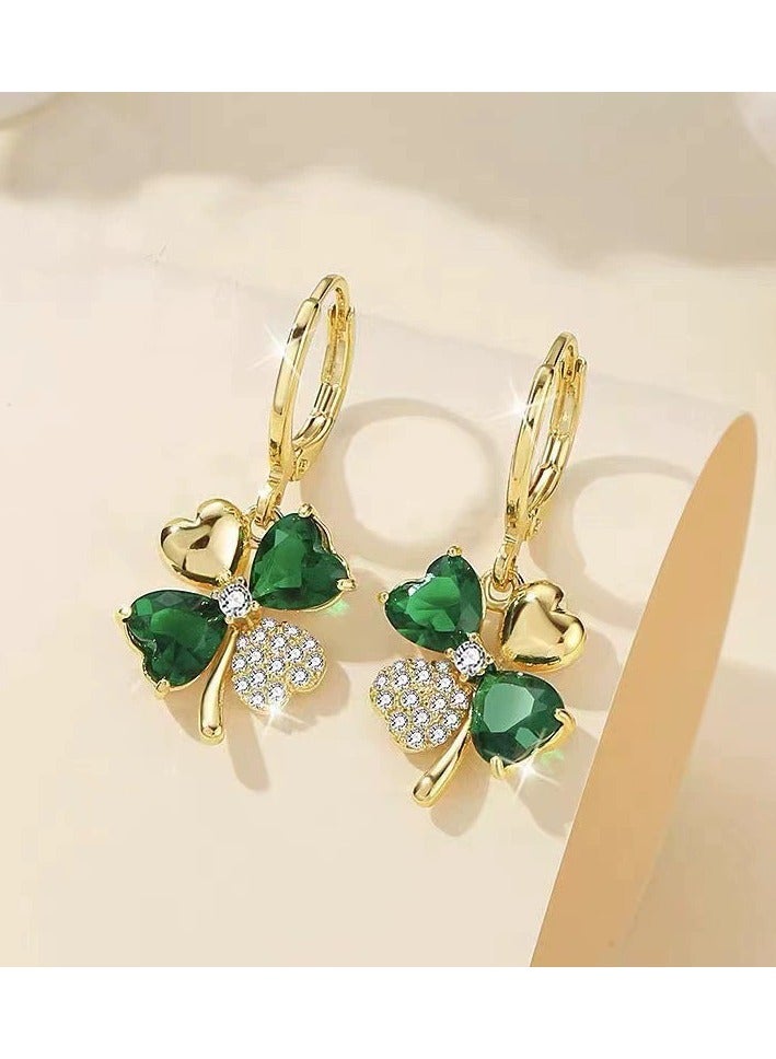 Goolsky أقراط هووب الكلأ الكوري – تصميم رباعي الأوراق الرقيق، مجوهرات صيفية أنيقة للنساء، تعويذة حظ