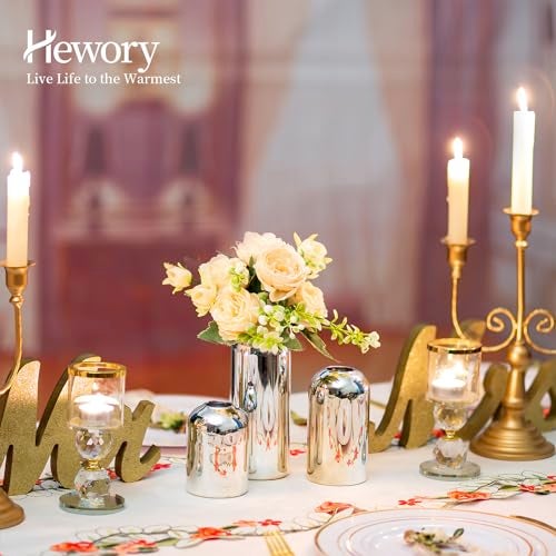 Hewory Glass Bud Vases for Centerpieces Silver Hewory 12pcs Blown Modern Cylinder Small Glass Vases Mini Bulk Single Flower Vase for Wedding Party Event Home Decor Floral Arrangement Not Include Flowers - Image 3