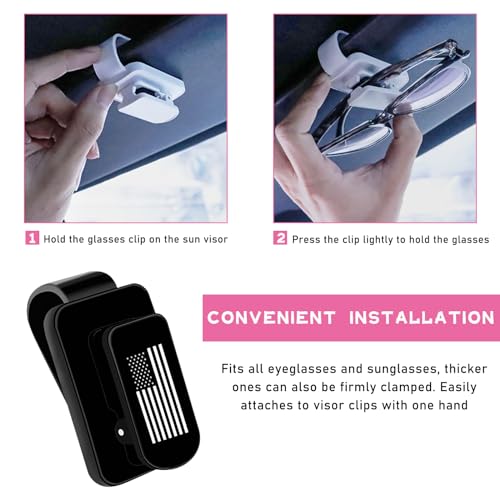 Ohleats Sunglasses Holder for Car Sun Visor, US Flag Metal Auto Eyeglass Hanger Clip, Multi-Function Ticket Card Clip Eyeglasses Mount, Truck Car Accessories for Men Women (Black) - Image 3
