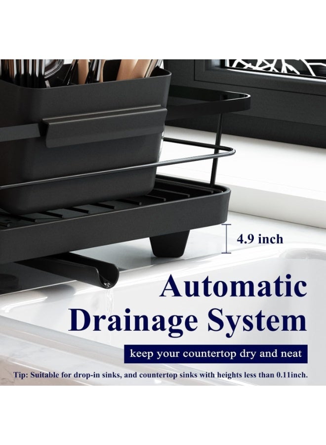توشيونيكس رف تجفيف الأطباق مع لوح تصريف وحامل أدوات وفوهة تصريف دوارة 360 درجة - رف تجفيف أطباق متعدد الطبقات مقاوم للصدأ وموفر للمساحة مع حامل أدوات مائدة فوق منظم سطح حوض المطبخ للأطباق والأواني الفولاذية والأكواب والأكواب والوعاء ولوح التقطيع والسكاكين - 40 × 24 × 15 سم، أسود - T114496 - Image 5
