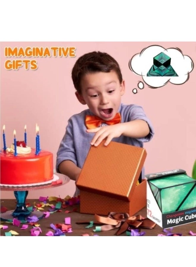شيبشيب مكعب التحويل المغناطيسي - لغز مزدوج الإبداع يتغير شكله مع 36 مغناطيسًا من الأرض النادرة - يتحول إلى أكثر من شكل. (أخضر) - Image 4