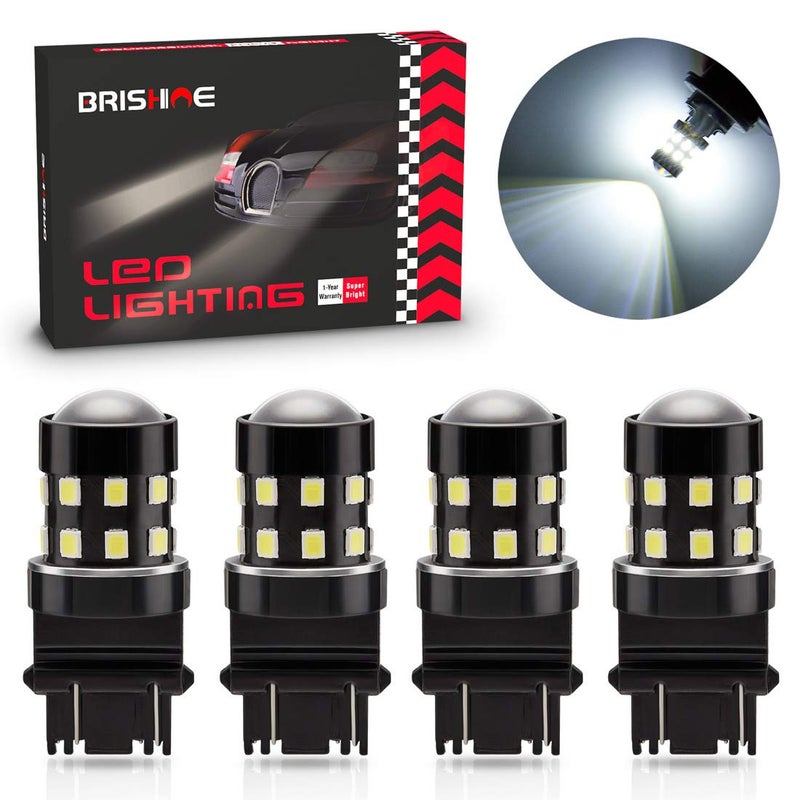 BRISHINE 4Pack Super Bright 3157 3156 3057 3056 3157K LED Bulbs 6000K Xenon White 24SMD LED Chipsets with Projector for Backup Reverse Lights Parking Lights Daytime Running Lights