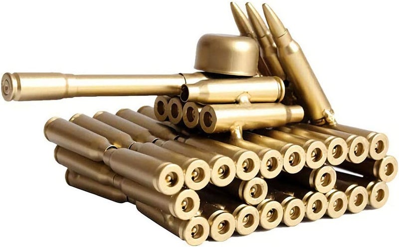 Singeek Bullet Shell Casing Shaped Army Tank Metal Sculpture,Great Decorative Artwork Model Gift for Home,Study Room Decorations (95 Tank) - Image 1