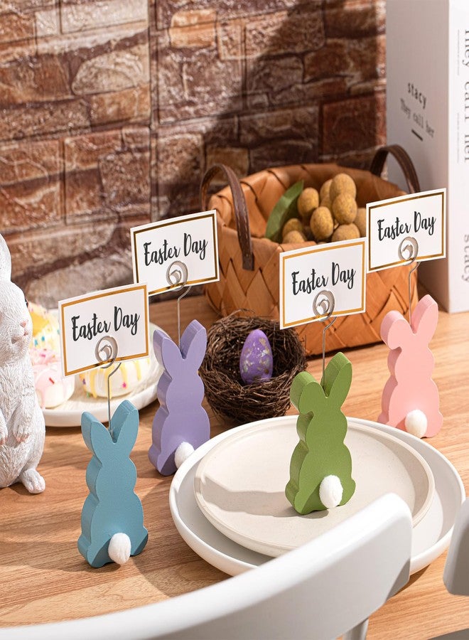 Colingmill 12 Pcs Easter Bunny Place Card Holder Stand with 24 Pcs Gold Foil White Card Spring Colorful Easter Wooden Bunny Sign Picture Table Number Holder for Party Photo Menu Memo Home Decoration - Image 3