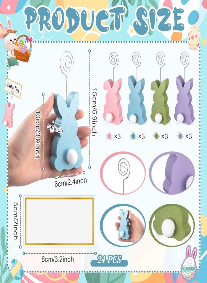 Colingmill 12 Pcs Easter Bunny Place Card Holder Stand with 24 Pcs Gold Foil White Card Spring Colorful Easter Wooden Bunny Sign Picture Table Number Holder for Party Photo Menu Memo Home Decoration - Image 2