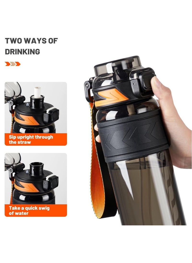 VIO Leakproof Water Bottle 1L With Capacity Marker, Flip Top Lid Straw Sipper Drink Bottles For Fitness, Gym, Outdoor, Sports, Yoga, Pilates, Running, Camping, School, College, Work, Travel  - Image 5