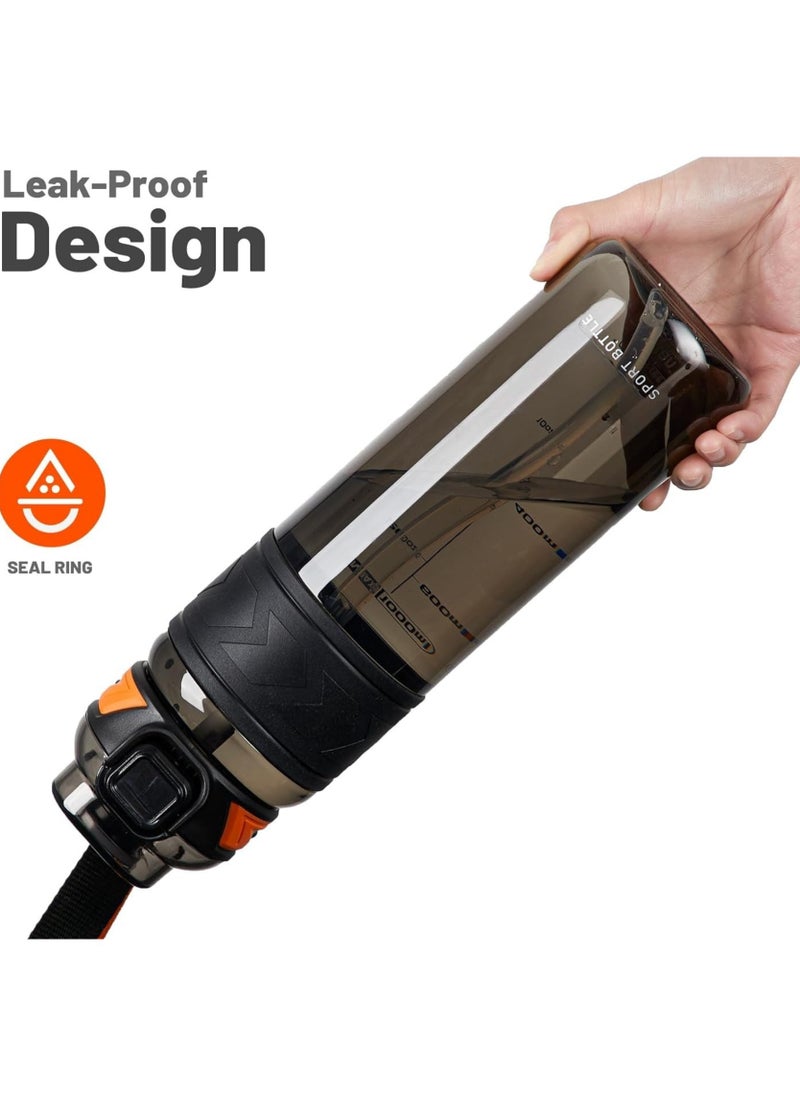VIO Leakproof Water Bottle 1L With Capacity Marker, Flip Top Lid Straw Sipper Drink Bottles For Fitness, Gym, Outdoor, Sports, Yoga, Pilates, Running, Camping, School, College, Work, Travel  - Image 3