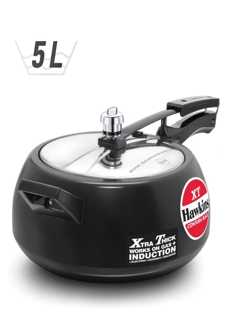 Hawkins Xt 5 Liters Contura Aluminium Pressure Cooker,With Inner Lid Induction Compatible,Black - Image 1