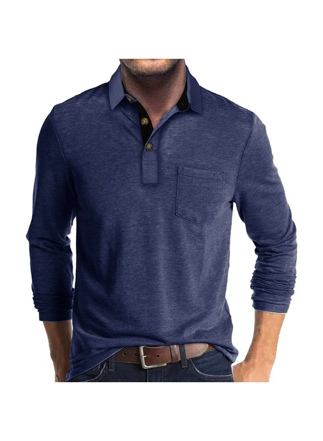 general Men's Casual Polo Shirts Classic Button Basic Long Sleeve Shirt Solid Color Cotton Tees Stylish Tops - Image 1