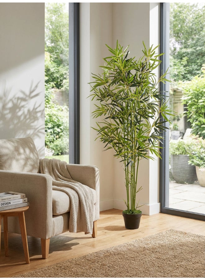 ايست من نون شجرة صناعية من الخيزران بارتفاع 160 سم (5.2 قدم) مع وعاء | نبات أرضي بتصميم وملمس واقعي - أخضر | شجرة بت texture طبيعي زخرفي للمنزل، غرفة المعيشة، غرفة الدراسة ومكاتب العمل - Image 2