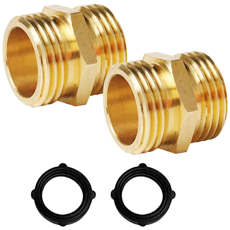 Hourleey Garden Hose Adapter, 3/4 Inch Male to Male Hose Adapter, Solid Brass Hose Connectors, 2 Pack Male Connector with 2 Extra Washers - Image 1