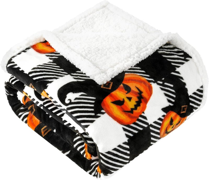 Touchat Halloween Blanket Twin Size 60" X 70"，Pumpkin Sherpa Fall Fuzzy Fluffy Soft Cozy Blankets, Fleece Flannel Plush Microfiber Throw for Couch Bed Sofa, Halloween Decor (BlackHalloween) - Image 1