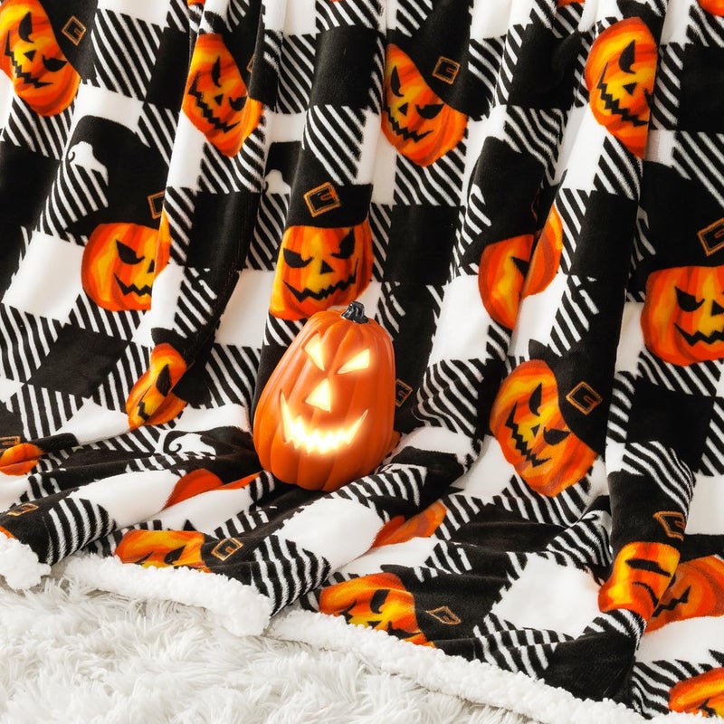 Touchat Halloween Blanket Twin Size 60" X 70"，Pumpkin Sherpa Fall Fuzzy Fluffy Soft Cozy Blankets, Fleece Flannel Plush Microfiber Throw for Couch Bed Sofa, Halloween Decor (BlackHalloween) - Image 2