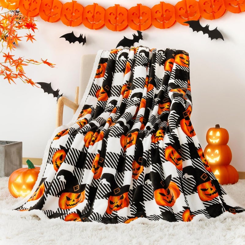 Touchat Halloween Blanket Twin Size 60" X 70"，Pumpkin Sherpa Fall Fuzzy Fluffy Soft Cozy Blankets, Fleece Flannel Plush Microfiber Throw for Couch Bed Sofa, Halloween Decor (BlackHalloween) - Image 4