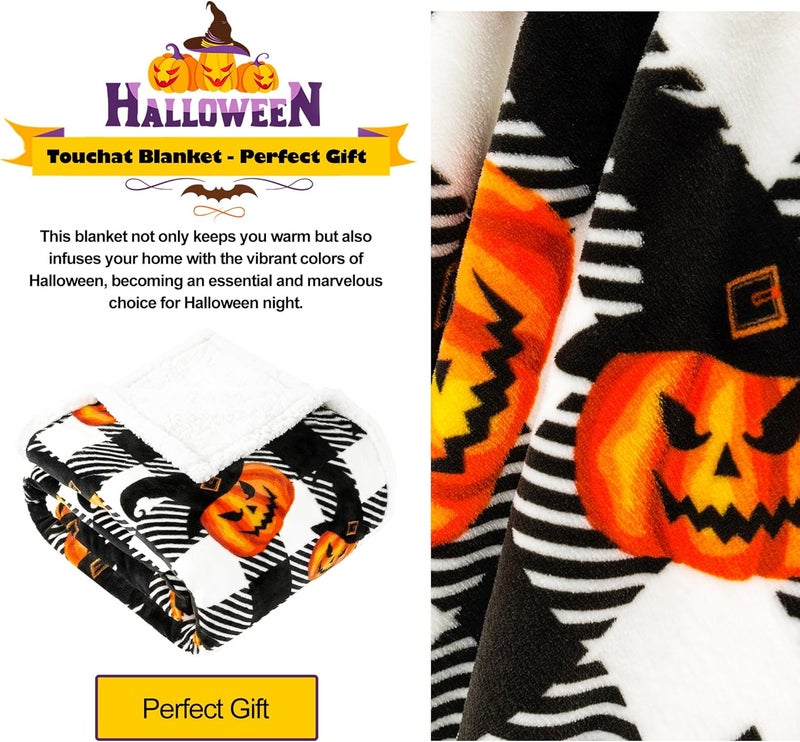 Touchat Halloween Blanket Twin Size 60" X 70"，Pumpkin Sherpa Fall Fuzzy Fluffy Soft Cozy Blankets, Fleece Flannel Plush Microfiber Throw for Couch Bed Sofa, Halloween Decor (BlackHalloween) - Image 5
