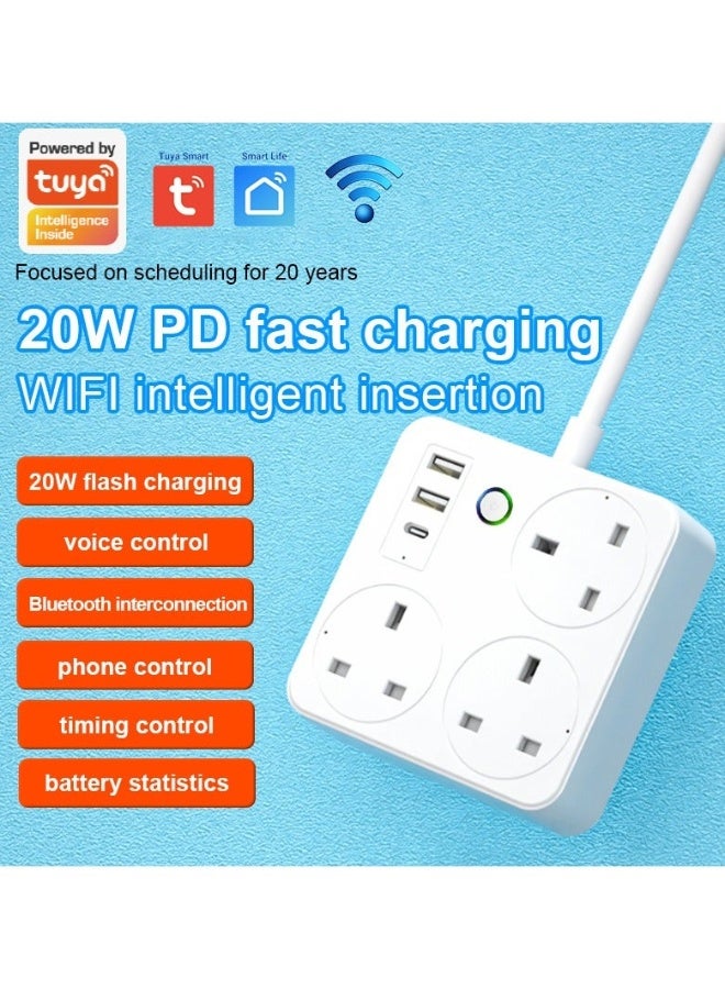 UanTii Smart Power Strip Tuya Wifi Surge Protector Extension With 20W USB-C Port,Energy Monitoring,Timing Schedule,App Control,Works with Alexa and Google Home - Image 1