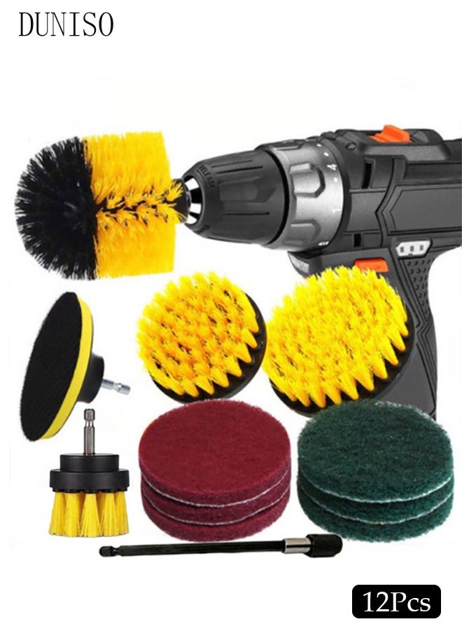 DUNISO 12 Pieces Drill Brush Attachment Set, Electric Brush Pad Sponge Brush, Tile, Sink, Bathtub, Bathroom, Kitchen Cart  - Image 1
