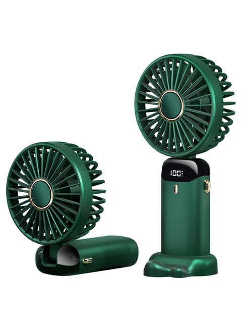 Portable folding handheld small fan, 5000mAh long battery life, LED power display, 5 speed adjustable, USD charging, 90° adjustable, suitable for students, office, outdoor, party, travel, etc. (green)