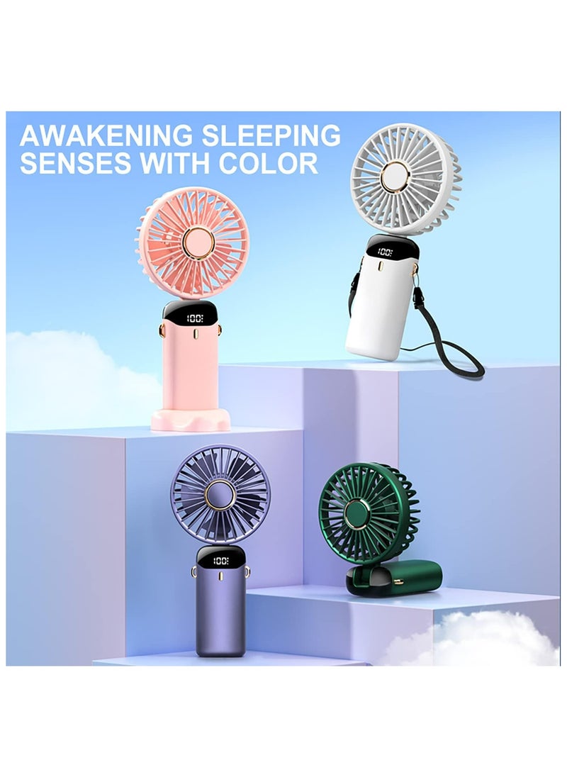 DAMAL - Portable folding handheld small fan, 5000mAh long battery life, LED power display, 5 speed adjustable, USD charging, 90° adjustable, suitable for students, office, outdoor, party, travel, etc. (green) - Image 1