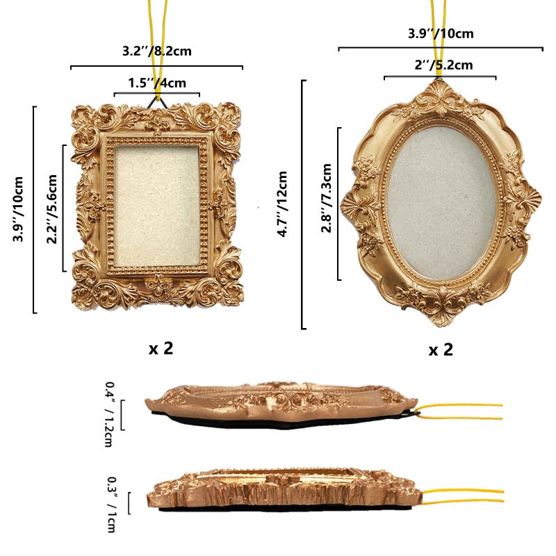 NSdawali 4 Pcs Mini Vintage Picture Frames Wall Hanging Gold Tiny Picture Frames Antique Small Oval Rectangle Photo Frame Ornaments for Display Picture Home Wedding Gallery Art Christmas Tree Decor - Image 2