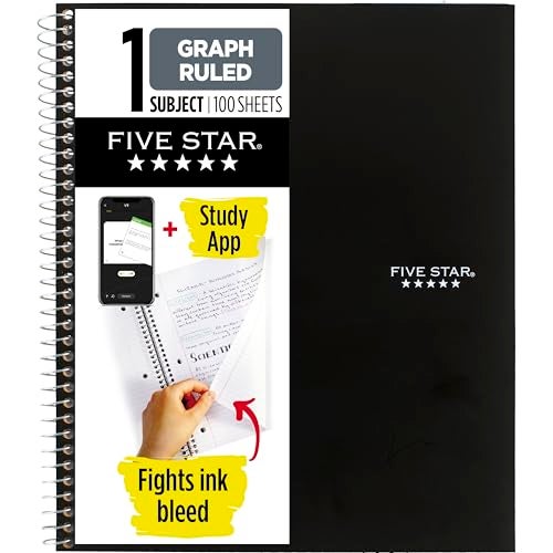 Five Star Spiral Notebook + Study App, 1 Subject, Graph Ruled Paper, 8-1/2" x 11", 100 Sheets, Fights Ink Bleed, Water Resistant Cover, Black (73679) - Image 1