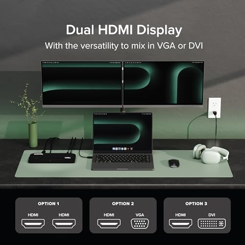 Plugable USB 3.0 Universal Docking Station for Windows, macOS, ChromeOS (Dual HDMI Monitors or DVI/VGA, Gigabit Ethernet, Audio, 6 USB Ports) - Image 3