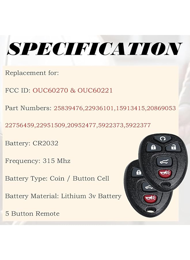 Keyless Entry Remote Control Key Fob Replacement Fits For Chevy Traverse 2007-2016 Tahoe Suburban Gmc Acadia Yukon Xl Buick Enclave Cadillac Escalade Saturn Outlook Ouc60270 Ouc60221 15913415 - Image 3
