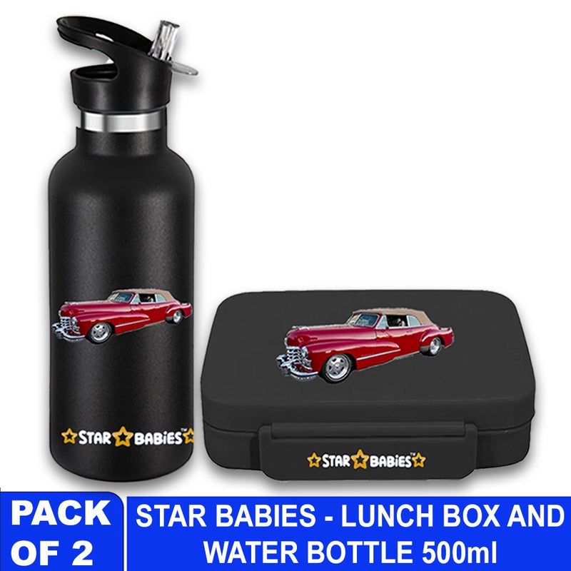 Star Babies - Bento Lunch Box With 4 Compartments & Stainless Steel Water Bottle - Retro Car - 500 ml - Image 2