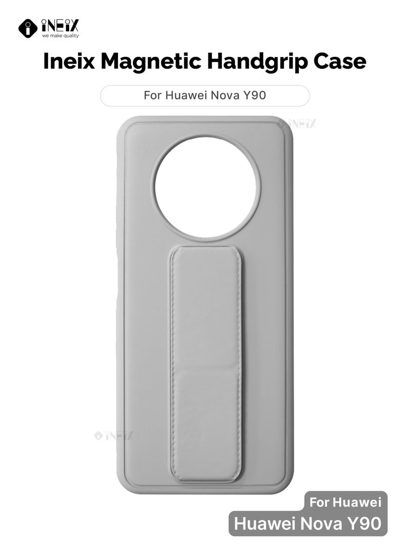 INEIX 3-in-1 Magnetic Wrist Strap Hand Grip Stand Back Case Cover for Huawei Nova Y90-Grey - Image 1