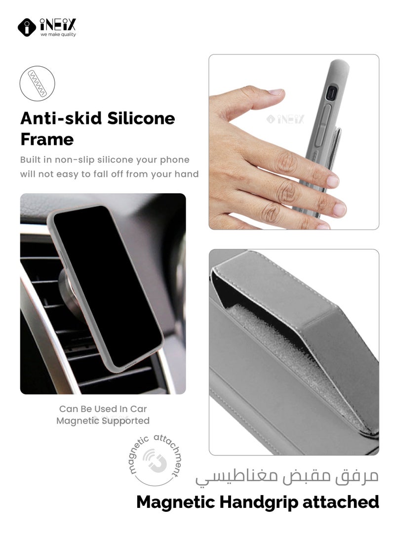 INEIX 3-in-1 Magnetic Wrist Strap Hand Grip Stand Back Case Cover for Huawei Nova Y90-Grey - Image 4