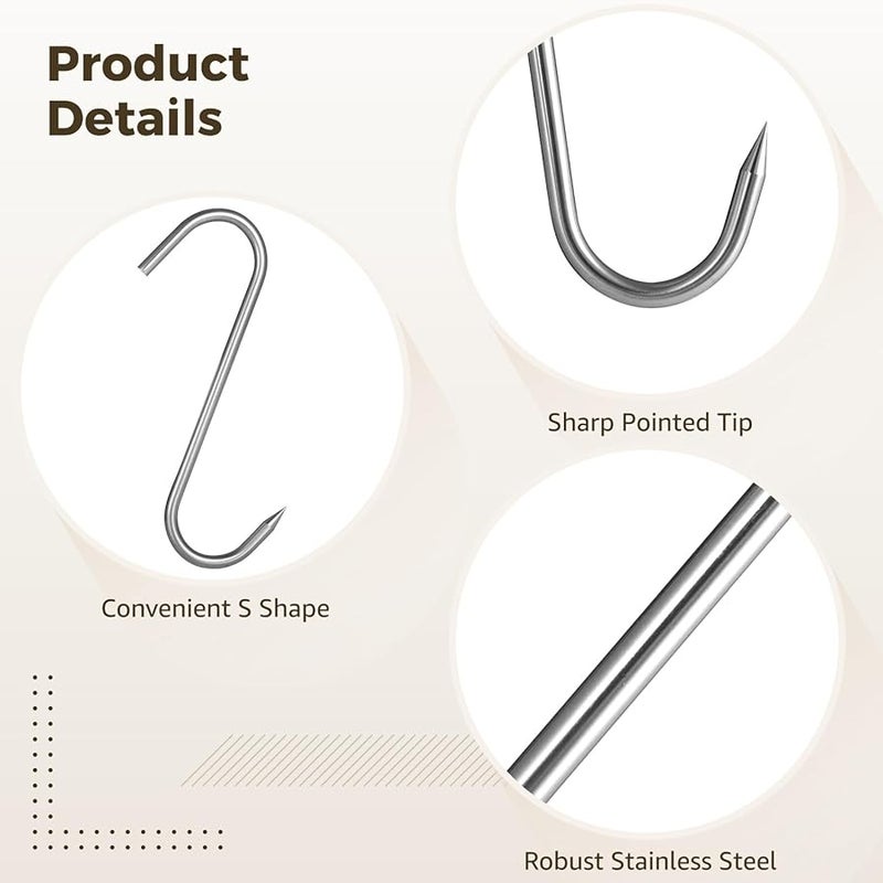 5 حزمة من خطافات اللحم الثقيلة من الفولاذ المقاوم للصدأ على شكل حرف S مقاس 10 بوصة للشواء والذبح والتحمير - Image 4
