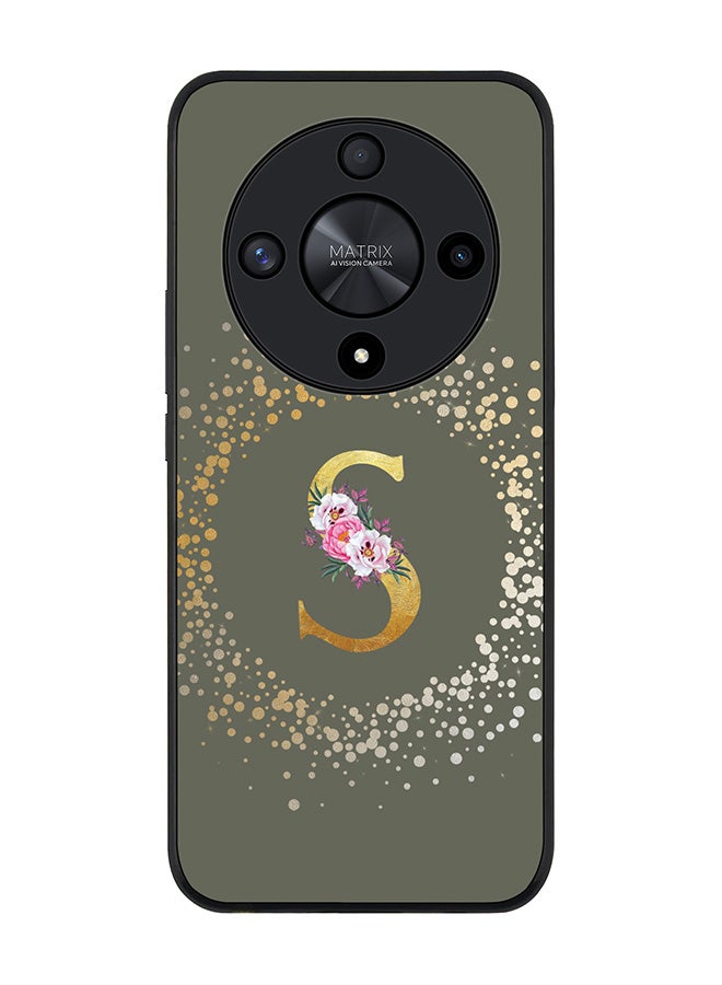 Stylizedd Rugged Black edge case for Honor X9b, Slim fit Thin Cover- Custom Monogram Initial Letter Floral Pattern Alphabet-S  (Olive Green ) - Image 1