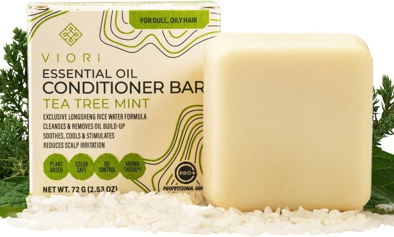 Viori Peppermint & Tea Tree Essential Oil Conditioner Bar Made with Rice Water  Natural & Artisan Organic Product - Image 1