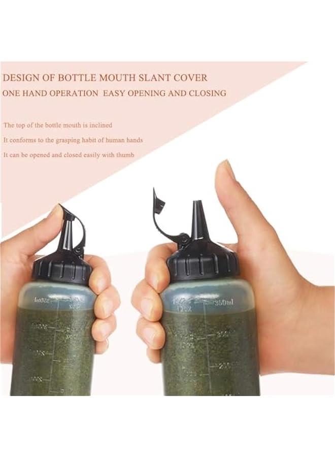 HOOKOR 3 Pack - 350ML Condiment Squeeze Bottles for Sauces - Squirt Bottles for Liquids, Easy Pour Sauce Bottles with Leak Proof Snap Cap, Condiment Bottles, Plastic Squeeze Bottles (Black) - Image 3