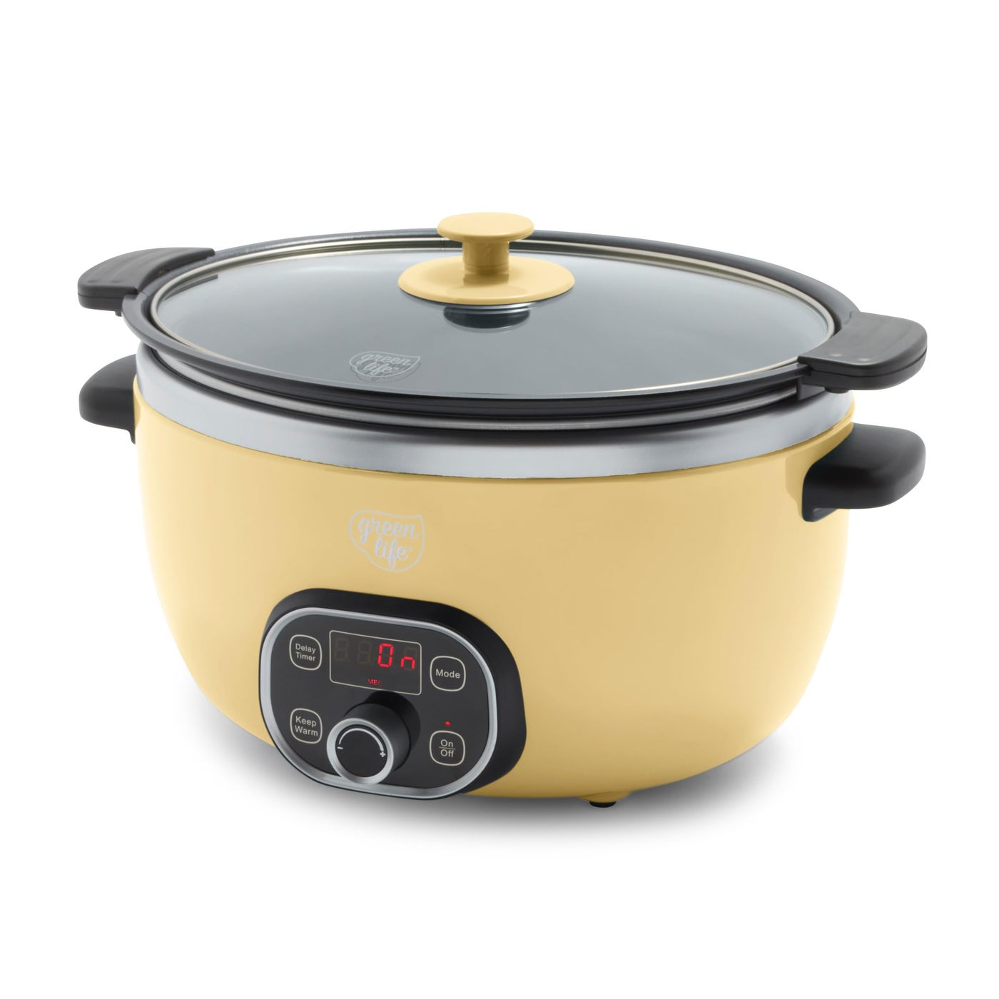 GreenLife 6QT Slow Cooker, Non-Toxic PFAS-Free Ceramic Nonstick Removable Interior Bowl, Programmable, Family Friendly, Keep Warm, Stovetop & Oven Safe, Dishwasher Safe Crock, Timer, Glass Lid, Yellow