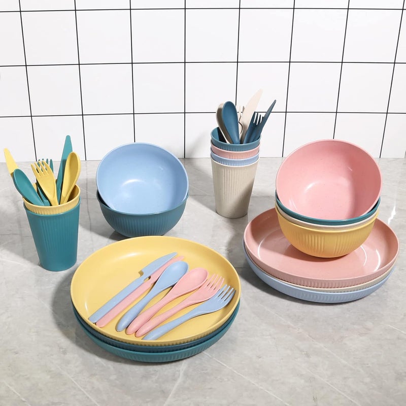 DAPIPIK Wheat Straw Dinnerware Sets - 36 Piece Unbreakable Dinnerware Sets for 6, Wheat Straw Plates and Bowls Set, Lightweight Camping Plates Cups and Bowls Set.Dishwasher Microwave Safe Dinnerware - Image 3