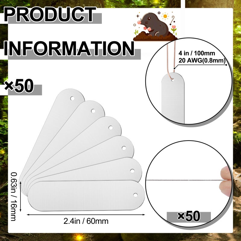 Frienda 50 Pack Aluminum Trap Tags with Copper Wire Metal Plant Labels for Trapping, Tree, Plant Markers, Gifts & Crafts - Writable Zinc Tags with Rounded Edges and Pre-drilled Hole - Image 2