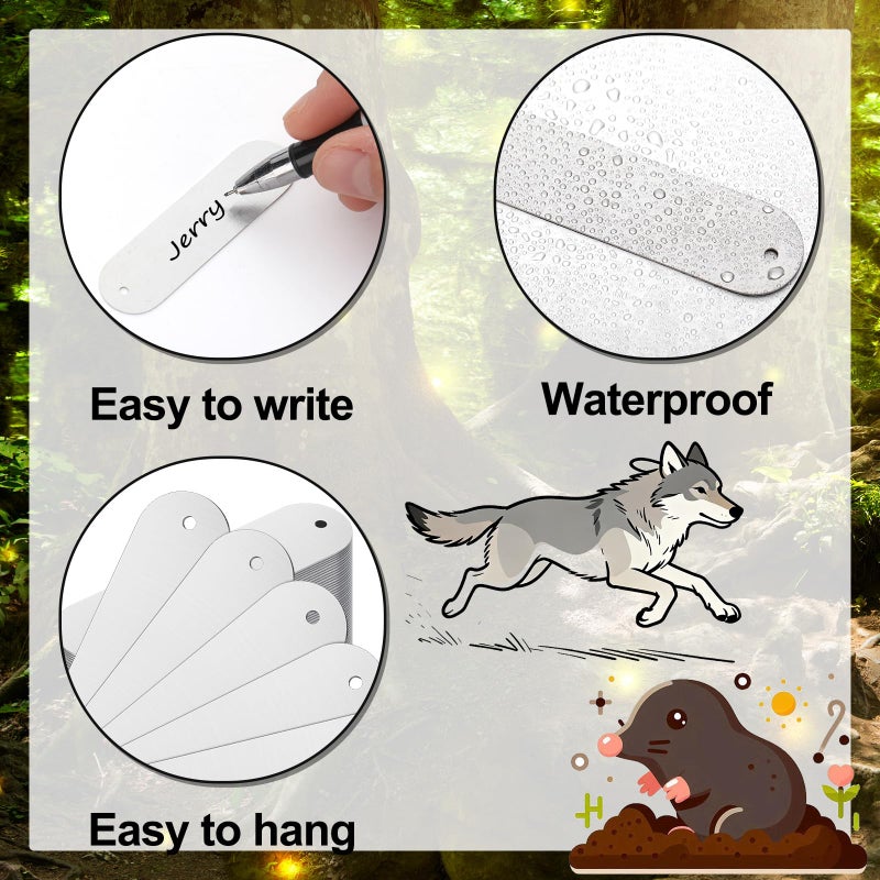 Frienda 50 Pack Aluminum Trap Tags with Copper Wire Metal Plant Labels for Trapping, Tree, Plant Markers, Gifts & Crafts - Writable Zinc Tags with Rounded Edges and Pre-drilled Hole - Image 3