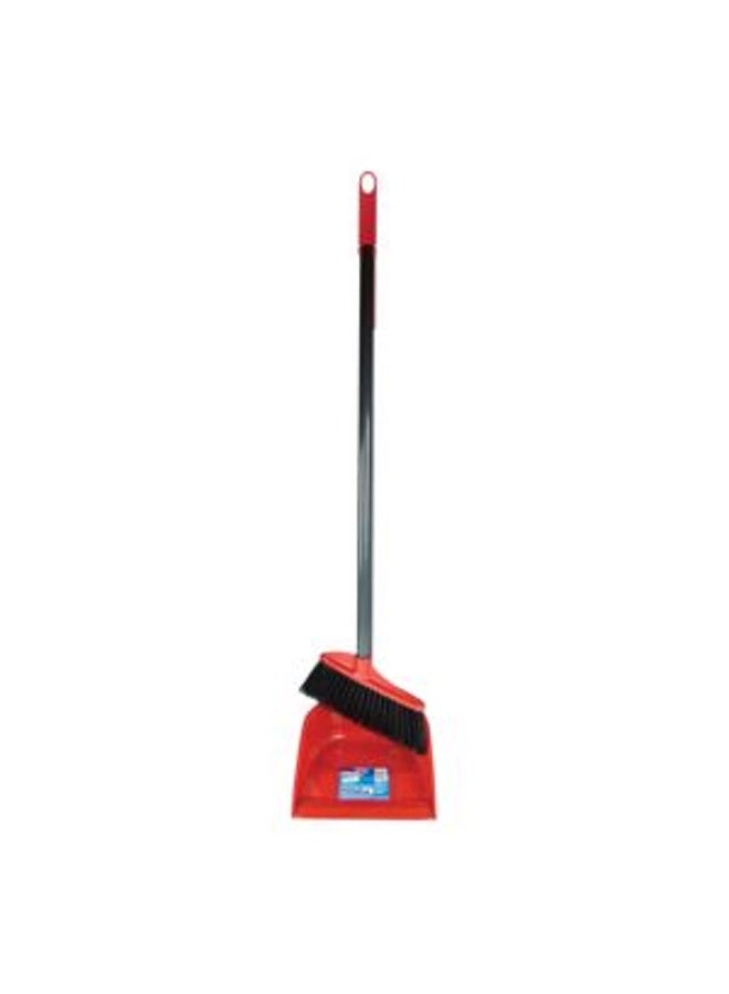 Vileda Plastic and Metal Dustpan with Long Handle Broom Black and Red VF291 - Image 1
