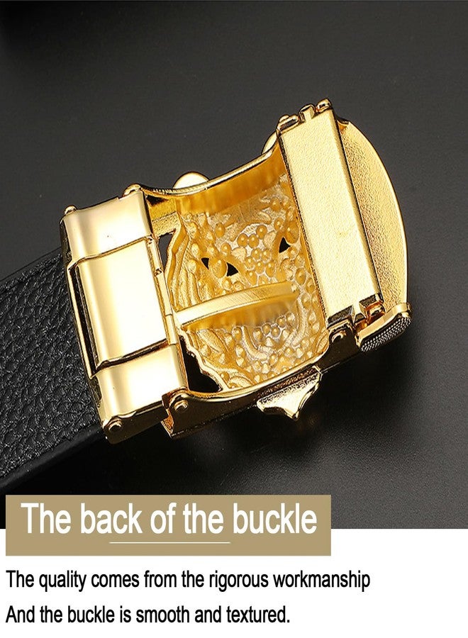 VJK Luxury Men's Belts Gold Tiger Head Automatic Buckle Alloy, PU Leather Men Waist Strap, Slide Easier Adjustable Belt, Cut To Fit, Men Dress Casual Ratchet Belt (49in) - Image 5