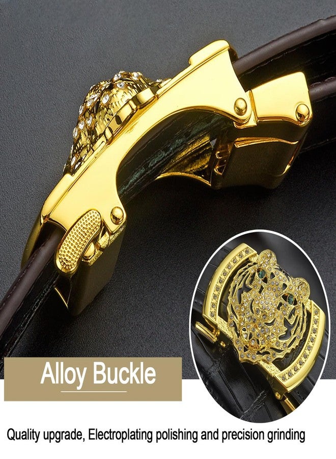VJK Luxury Men's Belts Gold Tiger Head Automatic Buckle Alloy, PU Leather Men Waist Strap, Slide Easier Adjustable Belt, Cut To Fit, Men Dress Casual Ratchet Belt (49in) - Image 4