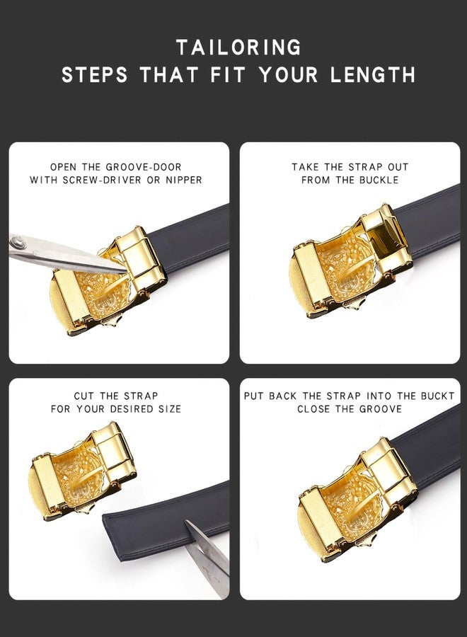 VJK Luxury Men's Belts Gold Tiger Head Automatic Buckle Alloy, PU Leather Men Waist Strap, Slide Easier Adjustable Belt, Cut To Fit, Men Dress Casual Ratchet Belt (49in) - Image 3