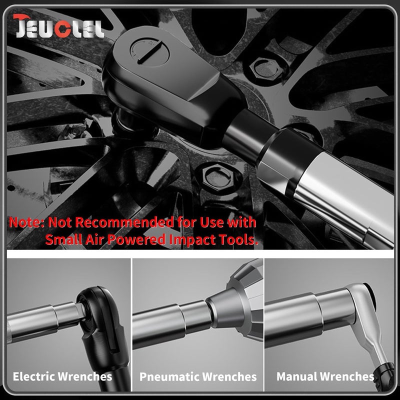 JEUCLEL Offset Extension Wrench for Electric Drill, with 4 Socket Adapters and 1 1/2" Electric Drill Adapter, Impact Wrench Extender for Socket Sets, Slim Design for Tight Spaces - Image 4