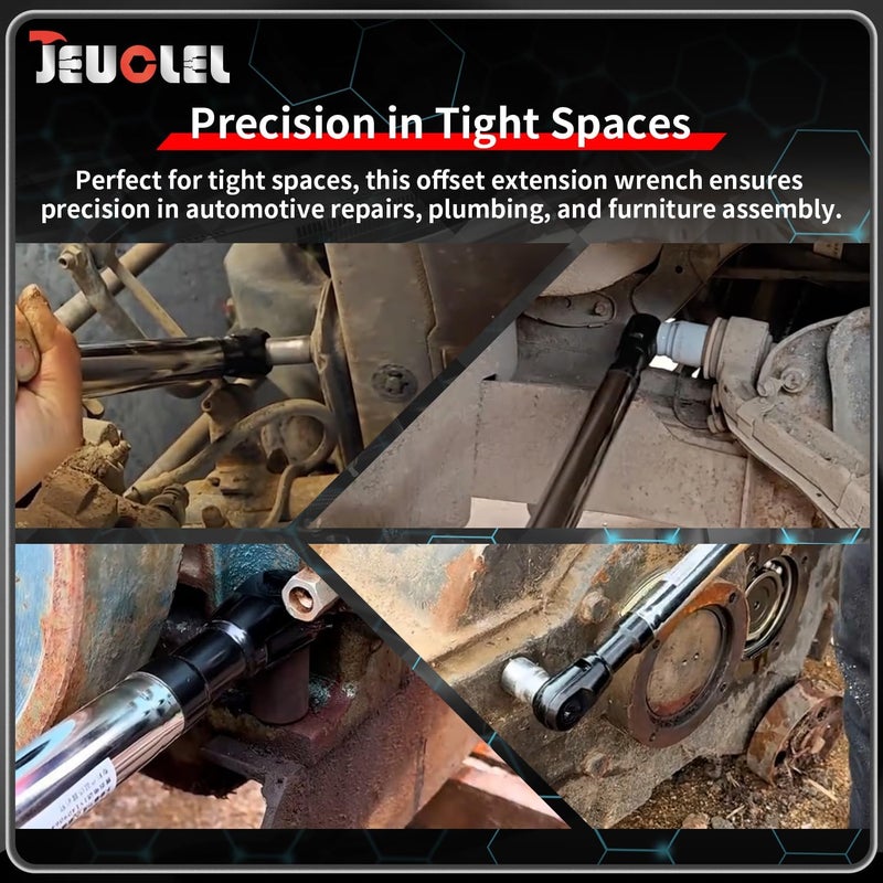 JEUCLEL Offset Extension Wrench for Electric Drill, with 4 Socket Adapters and 1 1/2" Electric Drill Adapter, Impact Wrench Extender for Socket Sets, Slim Design for Tight Spaces - Image 5