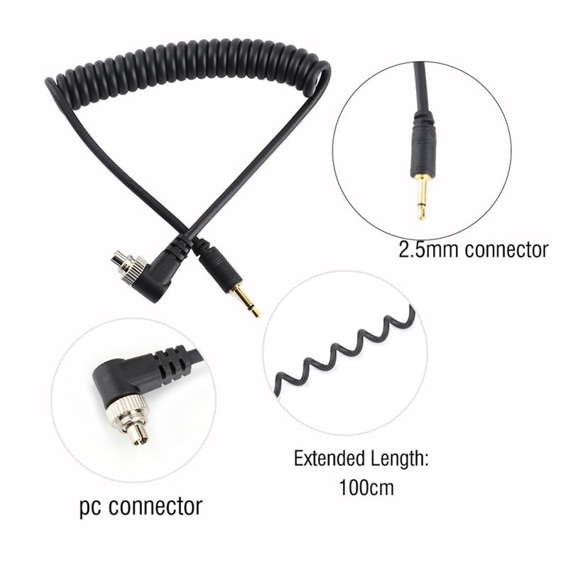 Acouto 2.5mm to Male Flash PC Sync Cable Cord with Screw Lock Extended Coiled Wire - Image 5