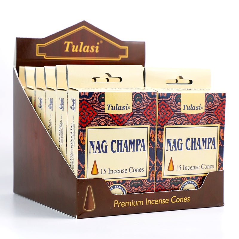 Tulasi Nag Champa Dhoop Incense Cones for Pooja, Prayer, Meditation & Home Fragrance, 15 Pieces, Pack of 12 (1 outer) - Image 1