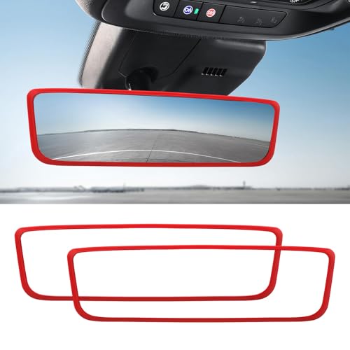 Ohleats Car Rear View Mirror Protector Frame Silicone Auto Rearview Edge Protection Cover Compatible with Model 3 Model Y Interior Rear View Trim Frame Decoration Car Accessories Red2PCS - Image 1